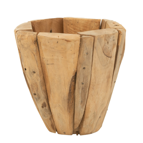 J-Line bloempot Jack Teak - hout - naturel - small - Ø 30 cm - vtwonen shop