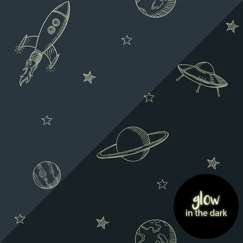 ESTAhome glow-in-the-dark behang planeten in de ruimte donkerblauw - 53 cm x 10.05 m - 139761