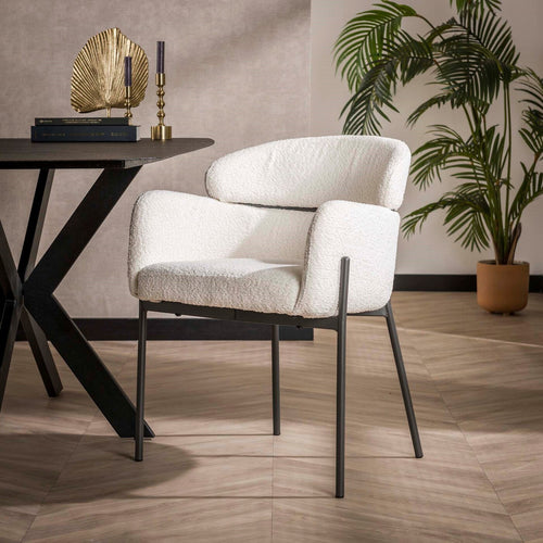 Giga Meubel Eetkamerstoel Ronde Rug - Wit Bouclé - Set van 2