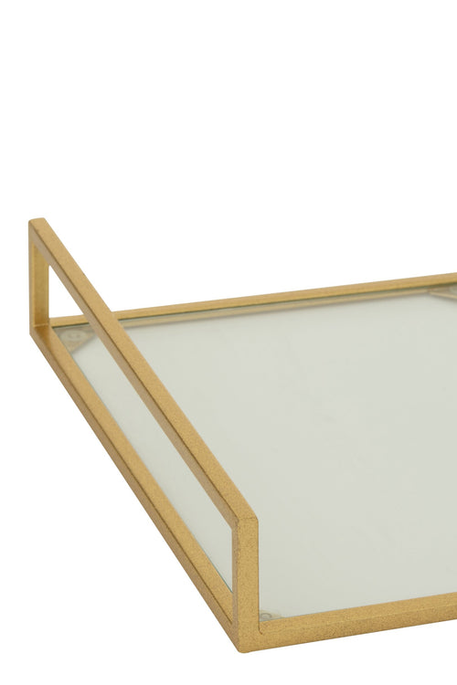 J-Line plateau - ijzer/glas - goud - set van 2