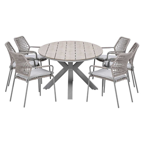 Garden Impressions Tuinset Natas 7-delig taupe - Tulli tuintafel 220x115 cm