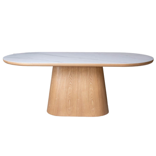 Giga Meubel Eettafel Alba - Wit Keramiek/Naturel - 200x90x77cm