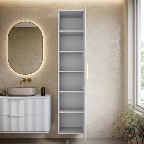 Badplaats Badkamerkast Rimini 38 x 33 x 170 cm – Mat Wit – Hangende Kolomkast met 1 Deur