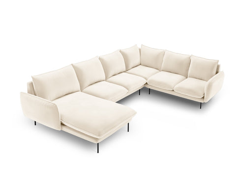 Cosmopolitan Design Panoramische hoekbank rechts Vienna 7-zits, flueel, lichtbeige - 235x330x95cm