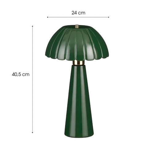 Mica Decorations Naomi Tafellamp - Ronde Tafellamp Donkergroen Keramiek met Geplooide Lampenkap - Geschikt voor E27 Lichtbron tot 60W - Afmeting H40,5