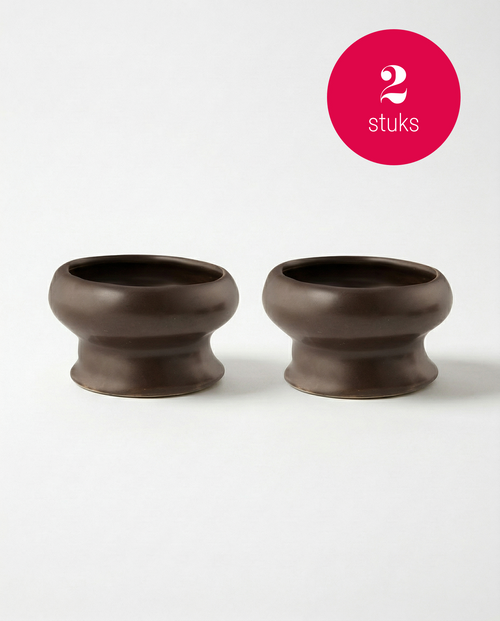 vtwonen - Waxinelichthouders Organic - Keramiek - Donkerbruin - 9 x 5.5 cm - Set van 2