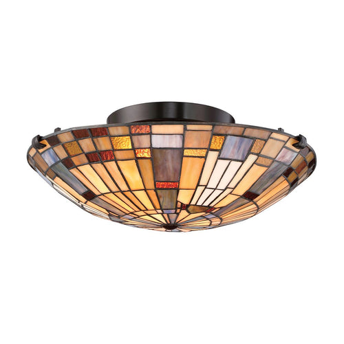 Deckenleuchte im Tiffany-Stil Valiant Bronze, Kunstglasschirm 2x E27