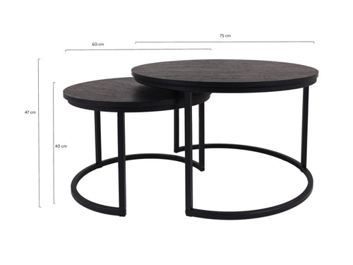 MaximaVida ronde salontafel set Chicago XL zwart 75 cm - pinewood fineer - vtwonen shop