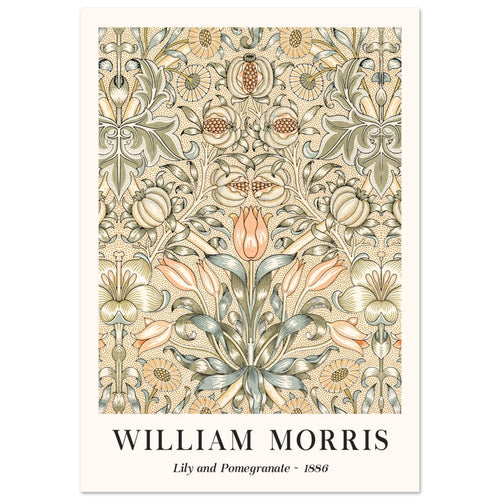 Artfulprints Poster met Lijst William Morris - Lily and pomegranate 1886   - A4 21x29.7 cm - Groen