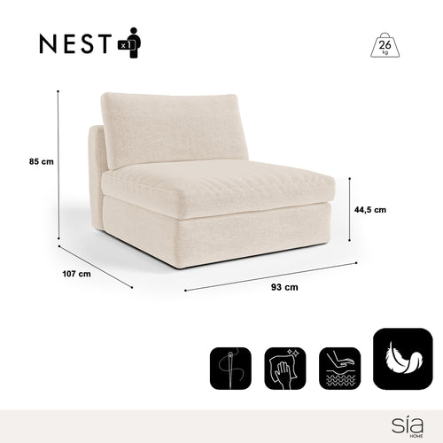 Sia Home - Modulaire fauteuil NEST - Zacht aanvoelende geweven stof - Beige - 93cm