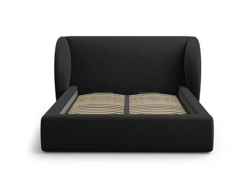Micadoni - Opbergbed met hoofdeinde "Miley" 200x200cm, flueel, zwart - 230x247x100cm