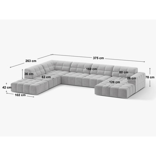 Cosmopolitan Design - Panoramische hoekbank Chicago 7-zits, flueel diepe olie - 263x375x78cm