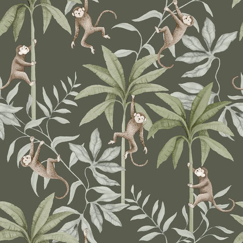 Borastapeter behang jungle dieren donkergroen - 53 cm x 10.05 m - 660619 - vtwonen shop