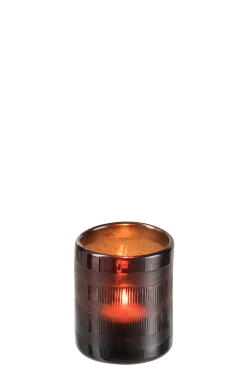 J-Line windlicht Cilinder - glas - bruin - small - 2 stuks