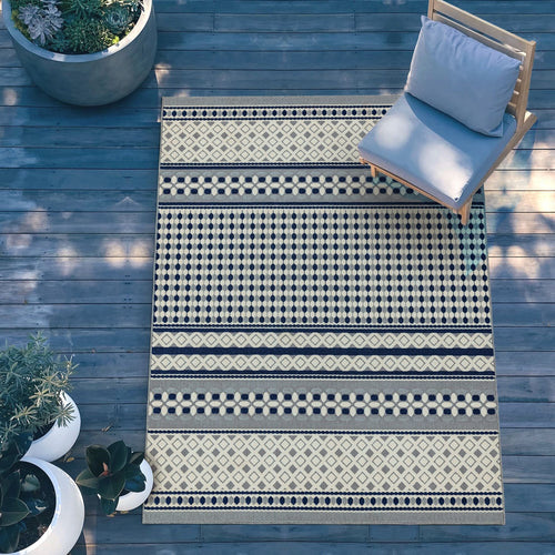 Vloerkleed Easy Living Antibes AN06 Blue/White Geometric 200x290 cm - vtwonen shop