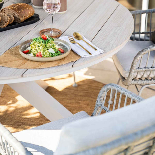 Edison tafel rond - 122 cm - taupe - light teak Vironwood - vtwonen shop