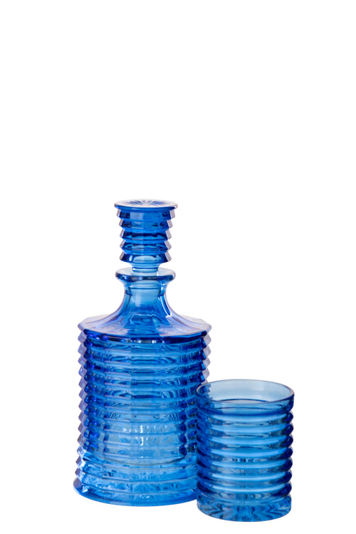 J-Line karaf Geribbeld - glas - blauw