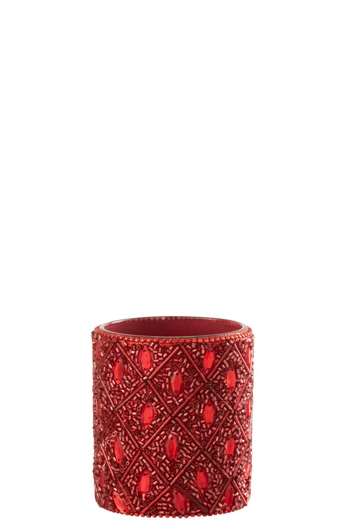 J-Line theelichthouder - glas/kralen - kerstrood - large - vtwonen shop