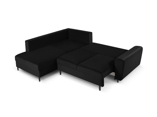 Cosmopolitan Design Uitklapbare hoekbank links met opbergdoos Kyoto 5-zits, flueel, zwart - 194x243x88cm