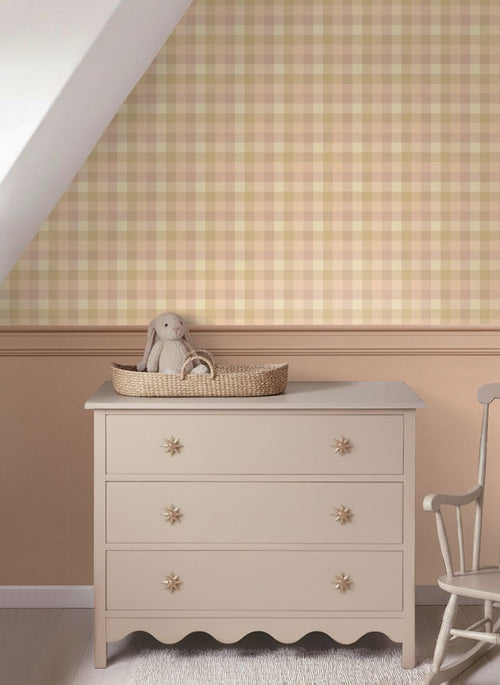 ESTAhome behang ruiten roze en beige - 50 x 900 cm - 132066