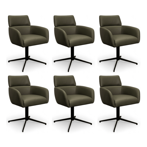 Furnhouse eetkamerstoelen armleuning Marco - Olijfgroen - Leer - Set van 6