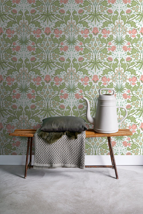 ESTAhome behang vintage bloemen in art nouveau stijl groen en roze - 50 x 900 cm - 131179 - vtwonen shop