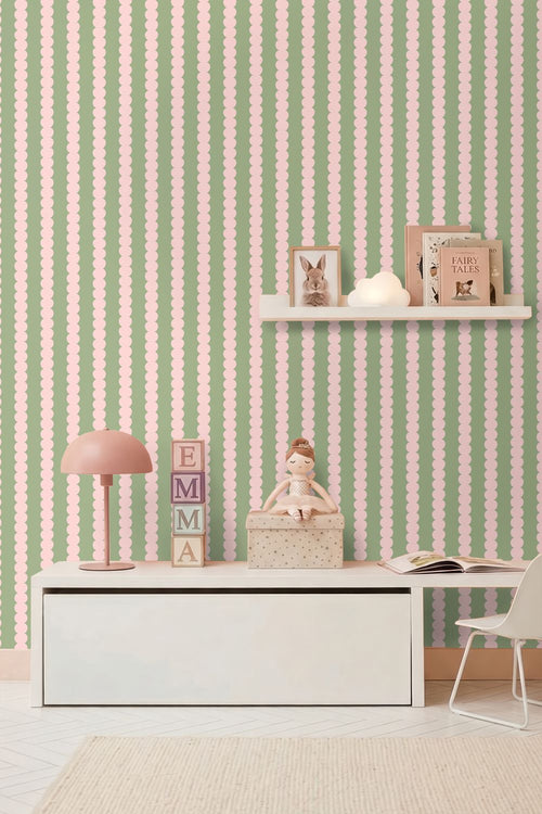 ESTAhome behang grafische print licht roze en groen - 0.53 x 10.05 m - 132138