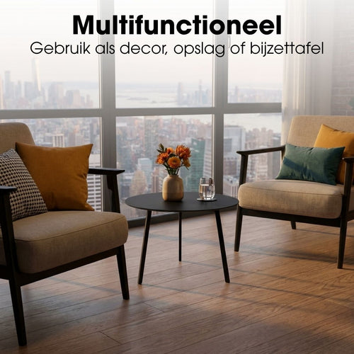 Mica Decorations Seatle Bijzettafel voor Buiten - Salontafel Rond - Plantentafel en Koffietafel - H38 x Ø58 cm - Metaal - Zwart