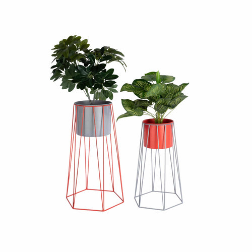 Present Time bloempot Cool Retro - grijs - 34x30x56cm