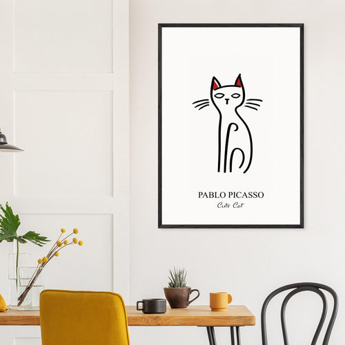 Artfulprints Poster met Lijst Pablo Picasso - Cute cat   - 30x40 cm - Zwart / Wit