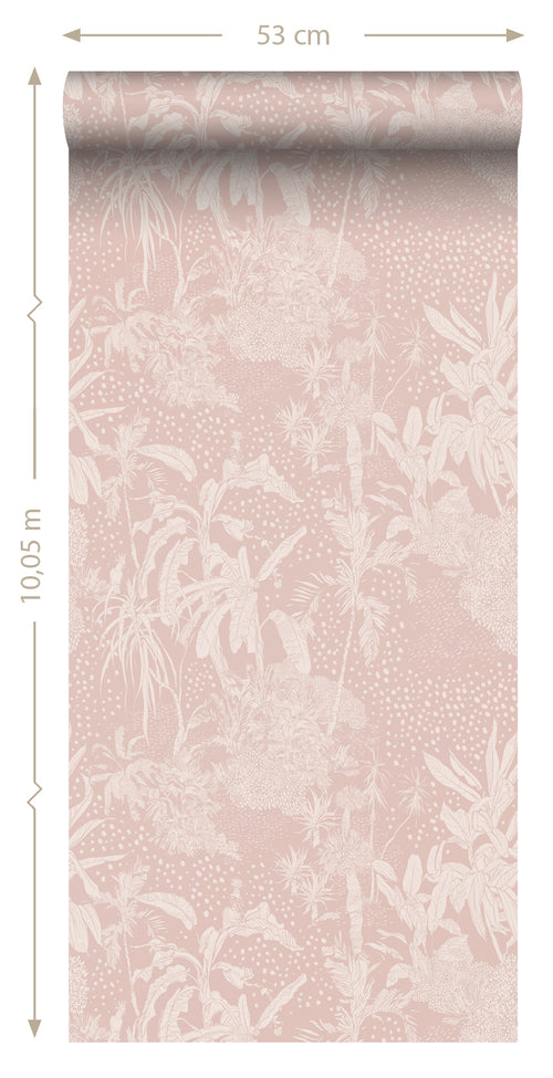 ESTAhome behang tropische bladeren oudroze - 50 x 900 cm - 139890 - vtwonen shop