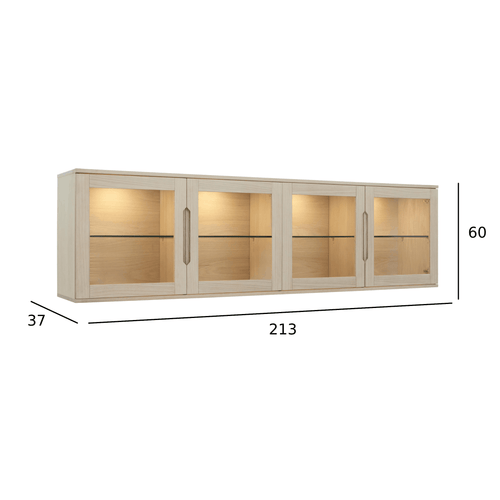 Furnhouse 4-deurs wandkast Kerteminde - Witte olie - MDF, Eikenfineer, Glas - 37x213x60
