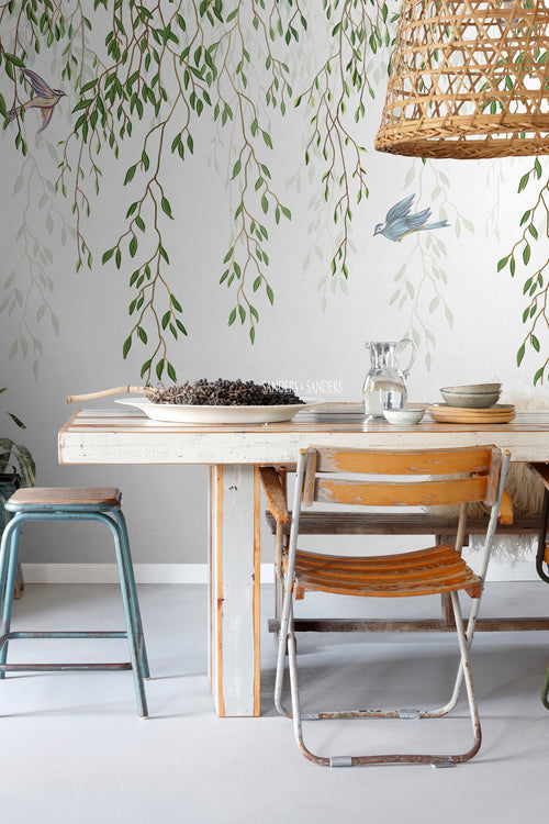 Sanders & Sanders fotobehang vogels in de natuur groen en blauw - 350 x 279 cm - 601003 - vtwonen shop