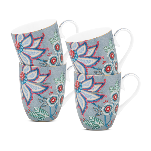 Pip Studio Flower Festival Mokken - Servies - Set van 4 Kopjes - Lichtblauw - 365ml - vtwonen shop