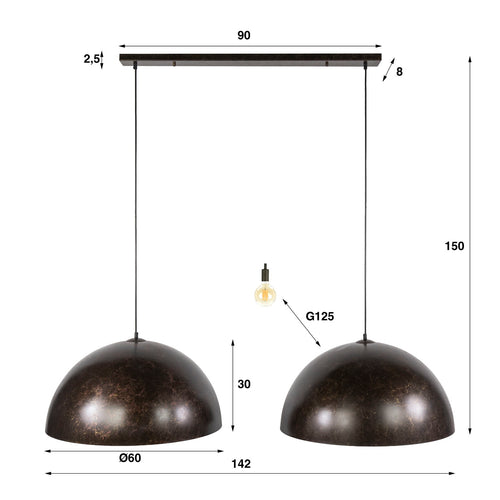 Giga Living Hanglamp Dome - Bruin Metaal - Ø60x150cm