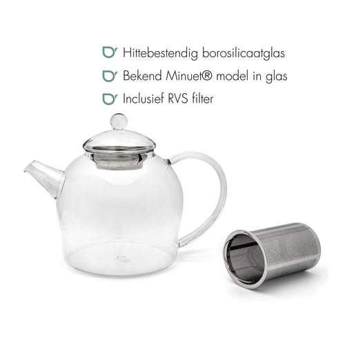 Bredemeijer - Glazen Minuet Santhee theepot 1,5L +filter