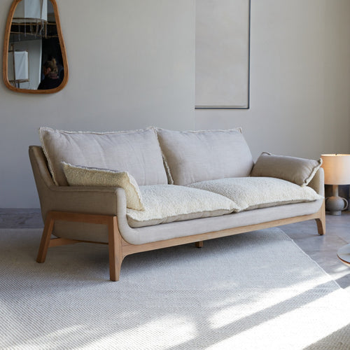 Tikamoon 3-zitsbank van massief eikenhout en linnen - Beige - vtwonen shop