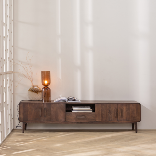 WOOOD tv meubel 200 cm Liya - Mangohout - Donkerbruin - 50x200x35