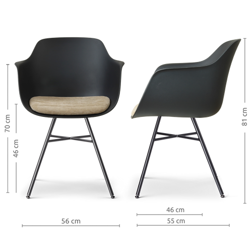Nolon Noa-Liz eetkamerstoel zwart met nougatbruin zitkussen - zwart onderstel