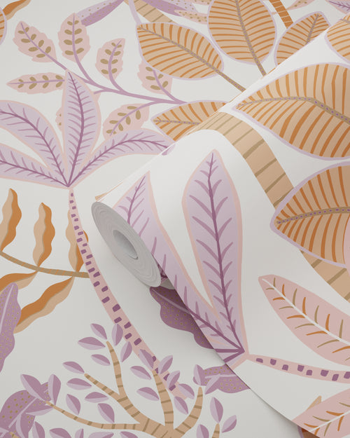 ESTAhome behang bladeren lila paars en oranje - 50 x 900 cm - 131492 - vtwonen shop