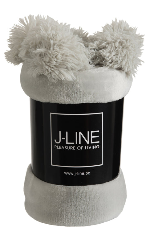 J-Line plaid Pompom - polyester - lichtgrijs - 170 x 130 cm