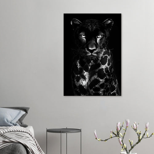 Artfulprints Canvas Panther portrait canvas - 60x90 cm - Zwart / Wit