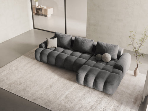 Cosmopolitan Design Converteerbare hoekbank rechts met opbergdoos Linz 3-zits, flueel grijs - 142x275x84cm