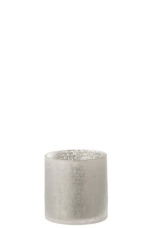 J-Line windlicht Cilinder Craquelé  - glas - grijs - small