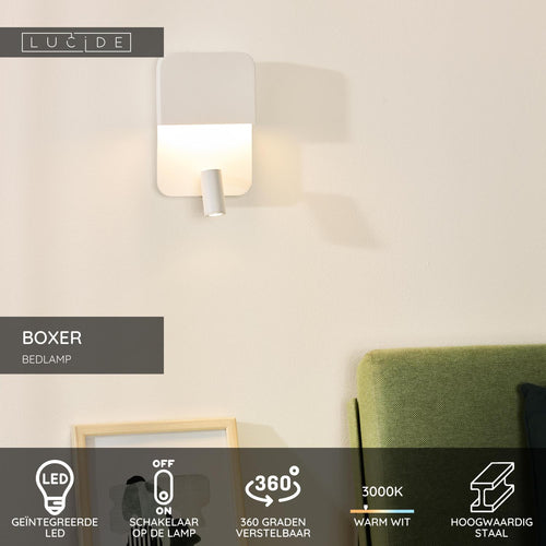 Lucide bedlamp BOXER - Geïntegreerde LED - Wit