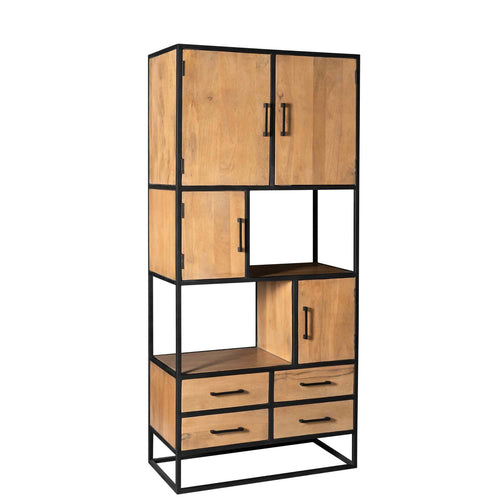 StarFurn Vakkenkast Denver - Naturel Hout/Metaal - 90x45x200cm - vtwonen shop