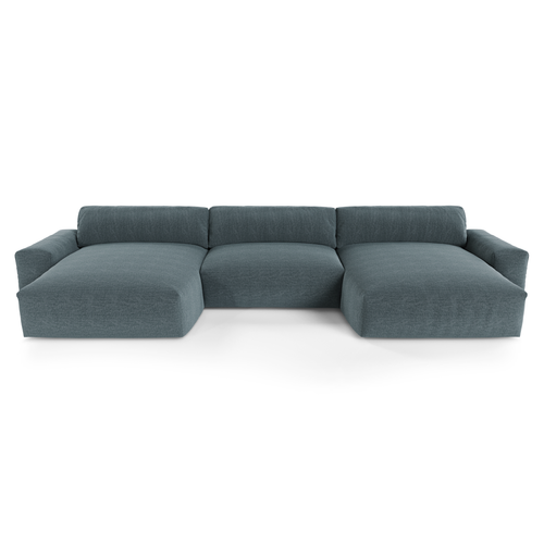 Sia Home - Grote panoramische U-bank BLISS - Zacht aanvoelende geweven stof - Blauwe jeans - 420cm - vtwonen shop