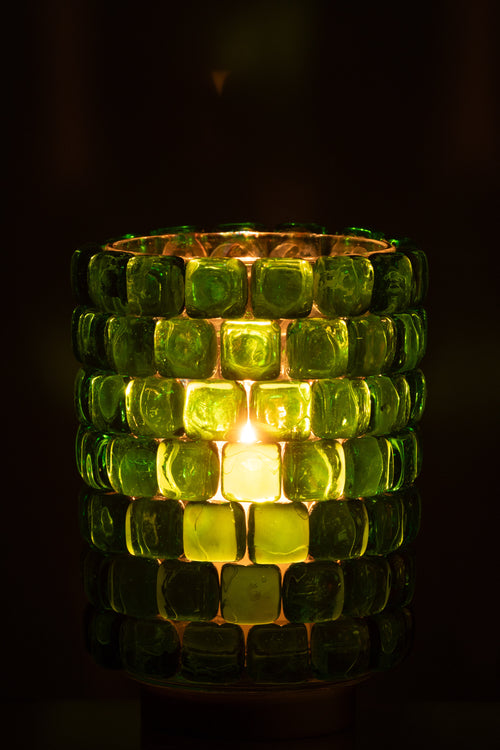 J-Line theelichthouder Vierkant mozaiek - glas - groen - large