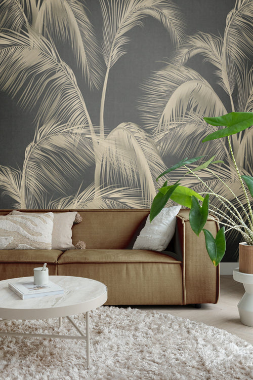 Sanders & Sanders fotobehang palmbladeren zwart en beige - 424 x 280 cm - 640913