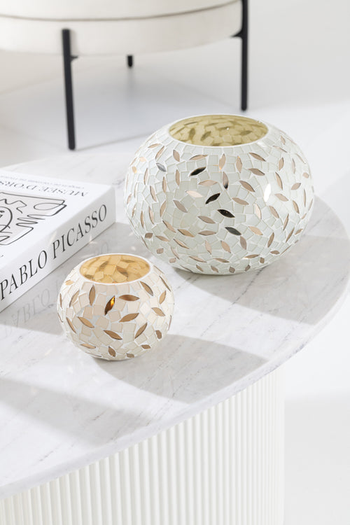 J-Line kaarshouder Bal Mozaïek - glas - wit/zilver - small - vtwonen shop